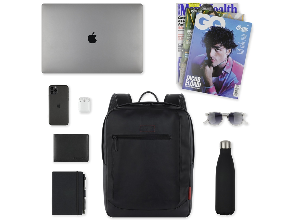 Рюкзак мужской BUGATTI Clark, чёрный, воловья кожа/полиэстер, 30х10х40 см, 12 л-5