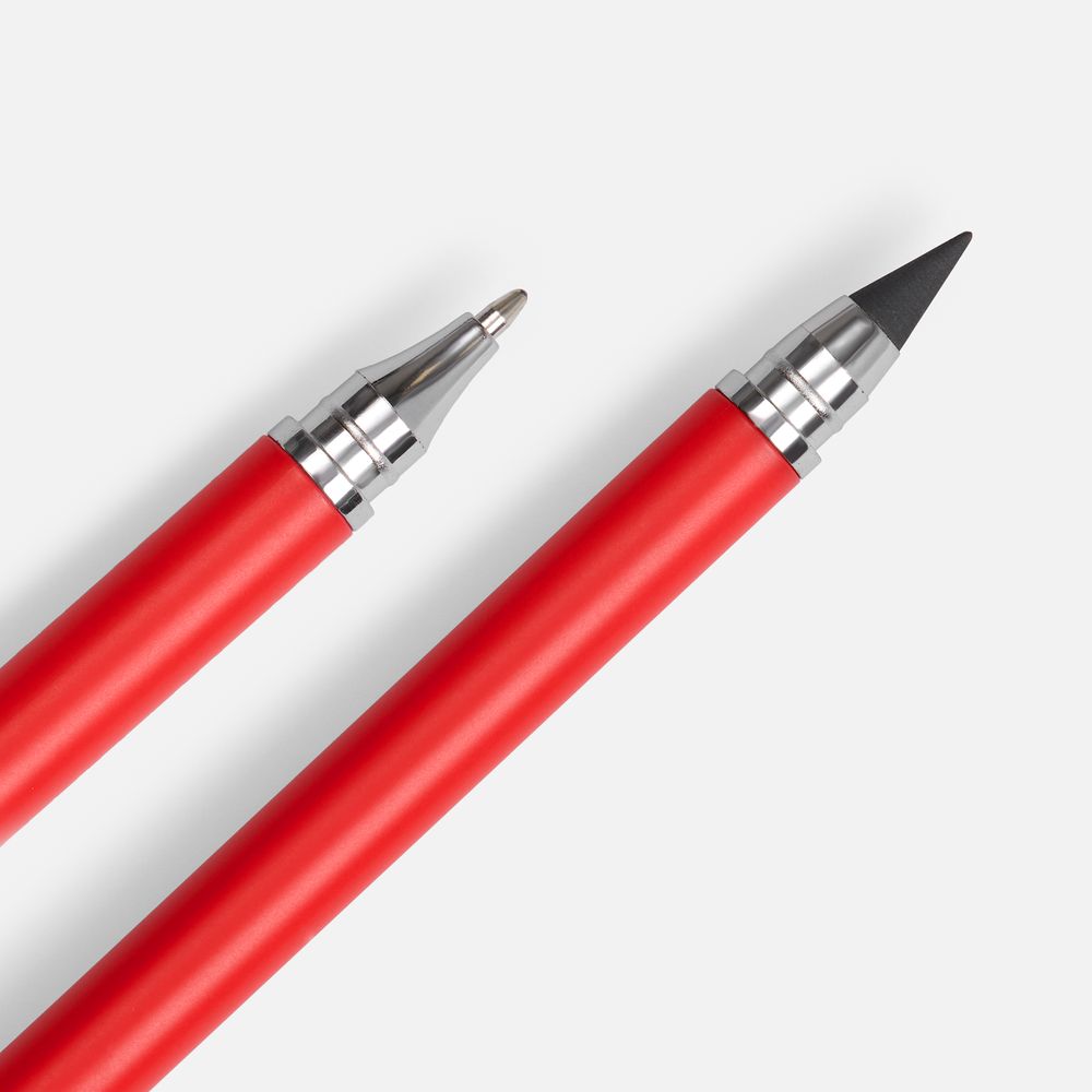 Ручка шариковая и вечный карандаш Diptych, ярко-красная-3