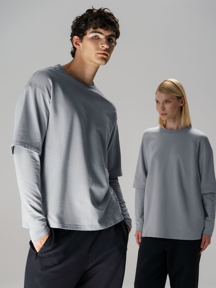 Футболка оверсайз с двойным рукавом Kosmos, светло-серая-7