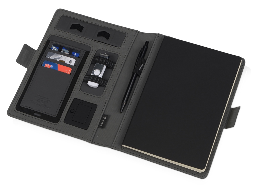 Органайзер с беспроводной зарядкой 5000 mAh Powernote, темно-серый-2
