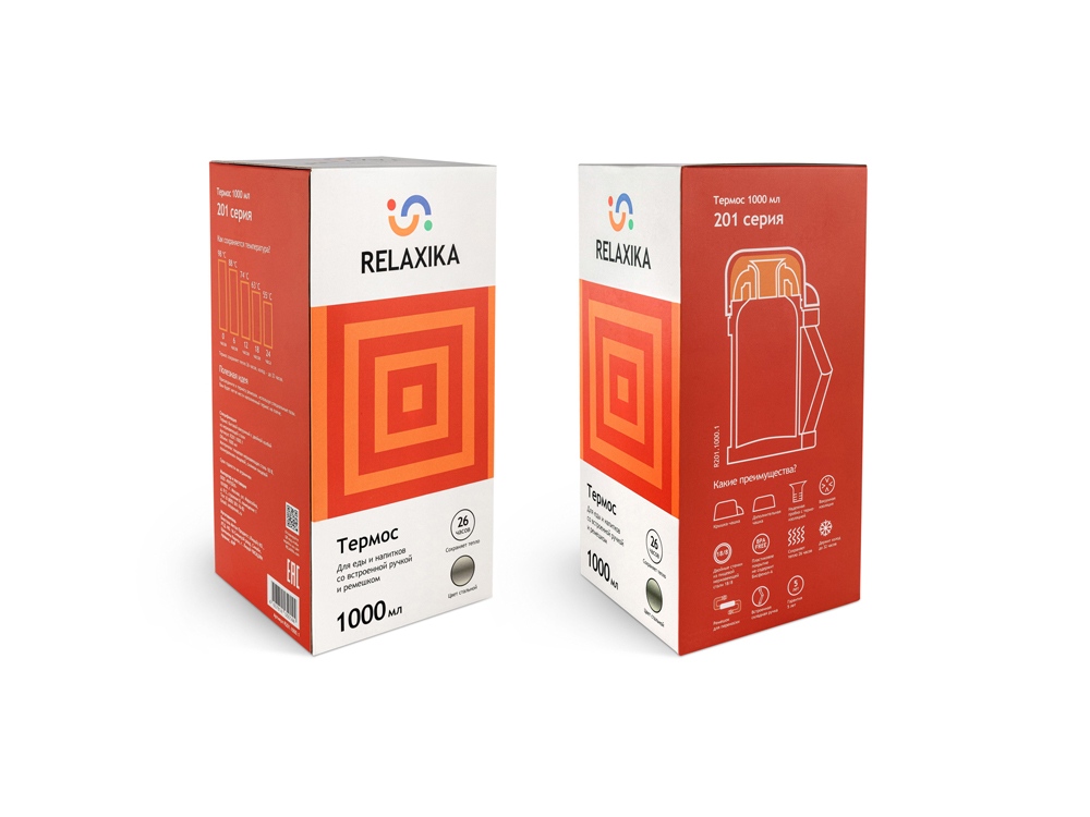 Термос универсальный (для еды и напитков) Relaxika 201, 1000 мл, стальной-14