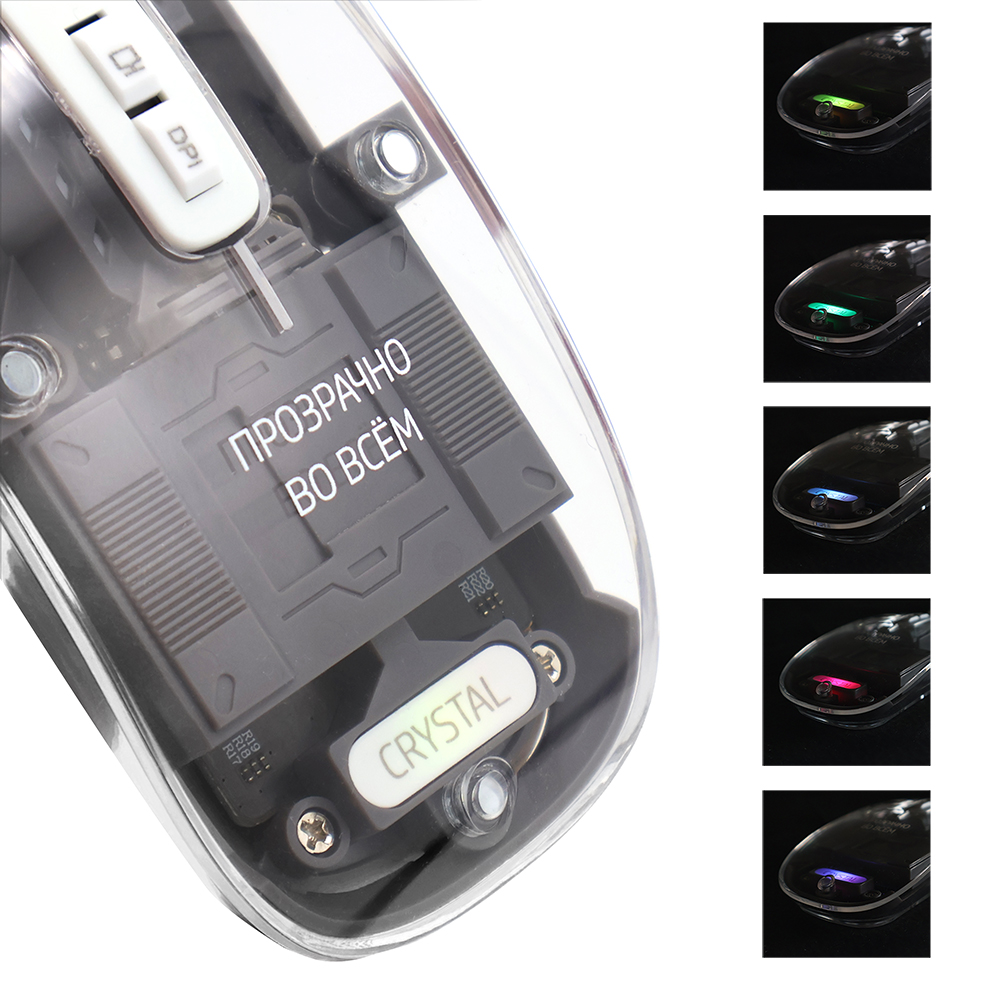 Мышь компьютерная беспроводная прозрачная Crystal, Черный-3