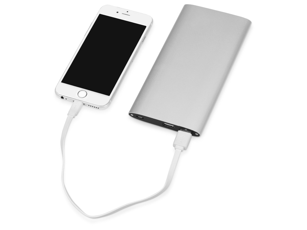 Портативное зарядное устройство Джет с 2-мя USB-портами, 8000 mAh, серебристый-1