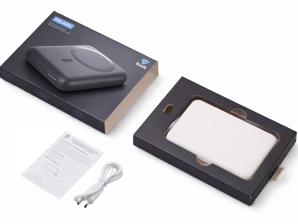 Магнитный внешний беспроводной аккумулятор Polarix, QC/PD, 10000 мАч, слоновая кость-9