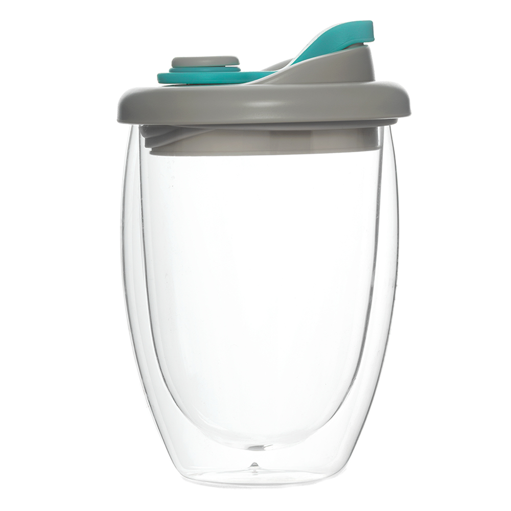 Стакан стеклянный Lotos с двойными стенками и крышкой, Голубой полуматовый-1