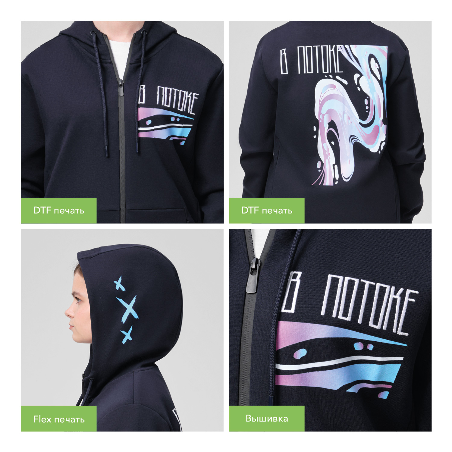 Толстовка на молнии с капюшоном Матео (Mateo) темно-синяя-10