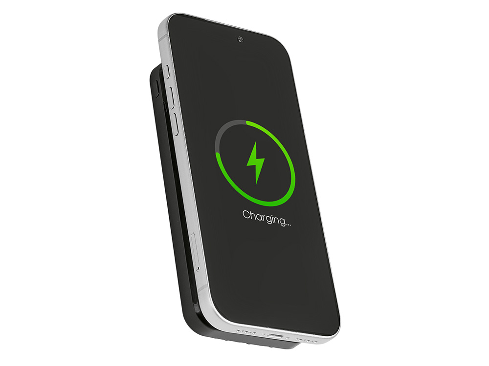 Магнитный беспроводной внешний аккумулятор со встроенными кабелями Мэни,быстаря зарядка, 10000 мАч, черный-3