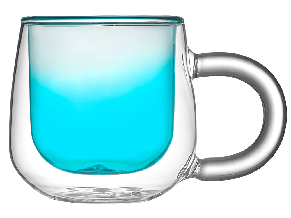 Кружка с двойными стенками с широкой ручкой и градиентным покрытием Fog, бирюзовый-0