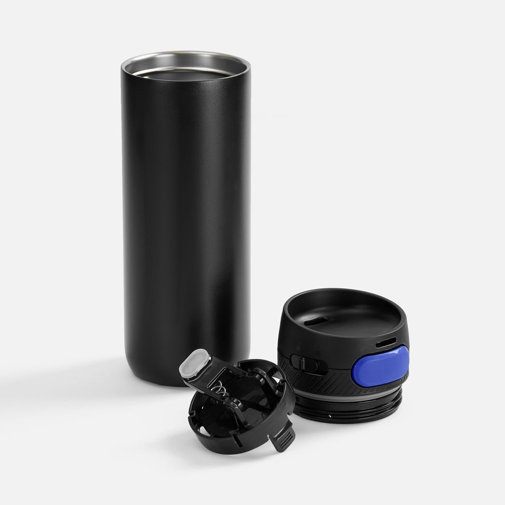 Термостакан X1 с цветной кнопкой, черный с синим-2