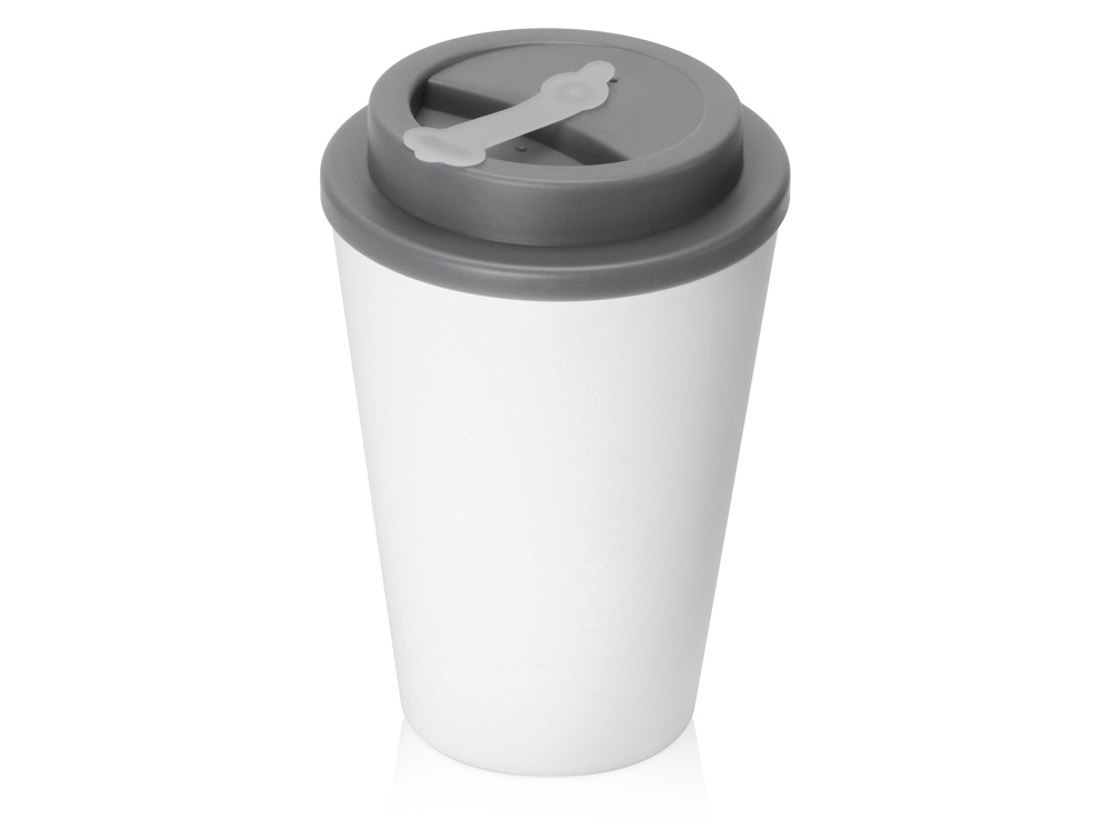 Пластиковый стакан Take away с двойными стенками и крышкой с силиконовым клапаном, 350 мл, белый/серый-0