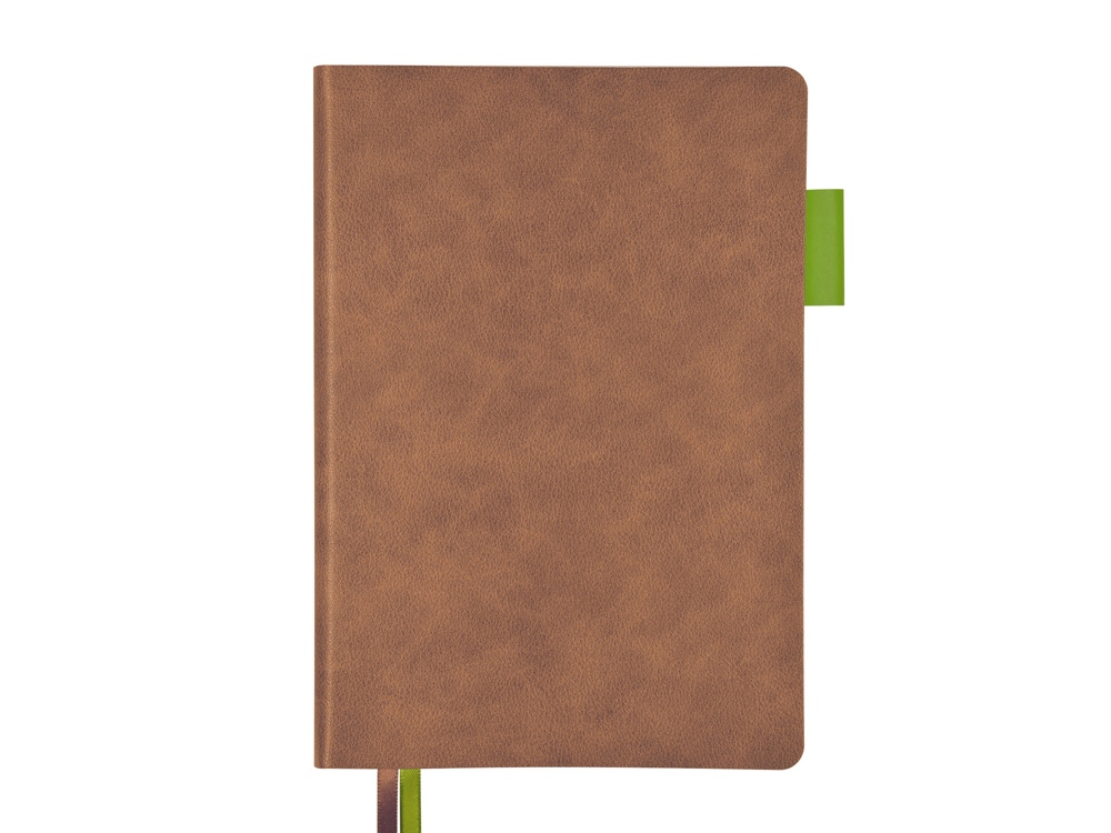Ежедневник А5 датированный Boston 2026, коричневый с салатовым обрезом-1