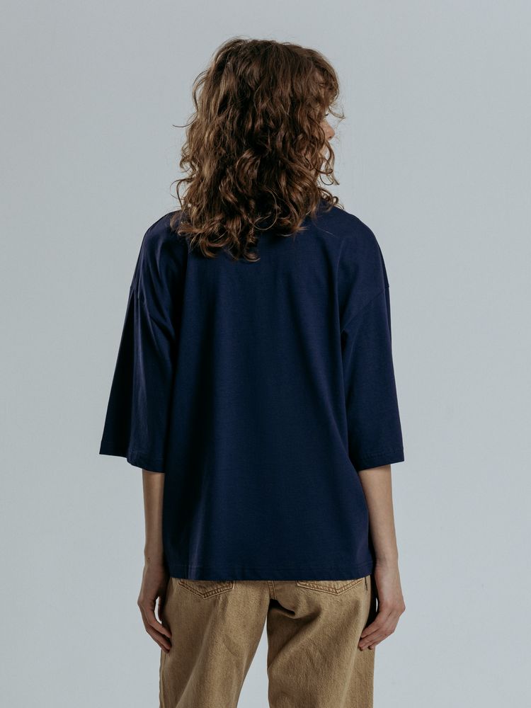 Футболка оверсайз унисекс Base Space, темно-синяя-6