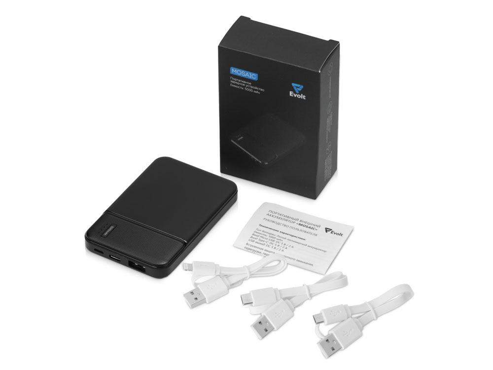 Внешний аккумулятор Evolt Mosaic, 5000 mAh, черный-3