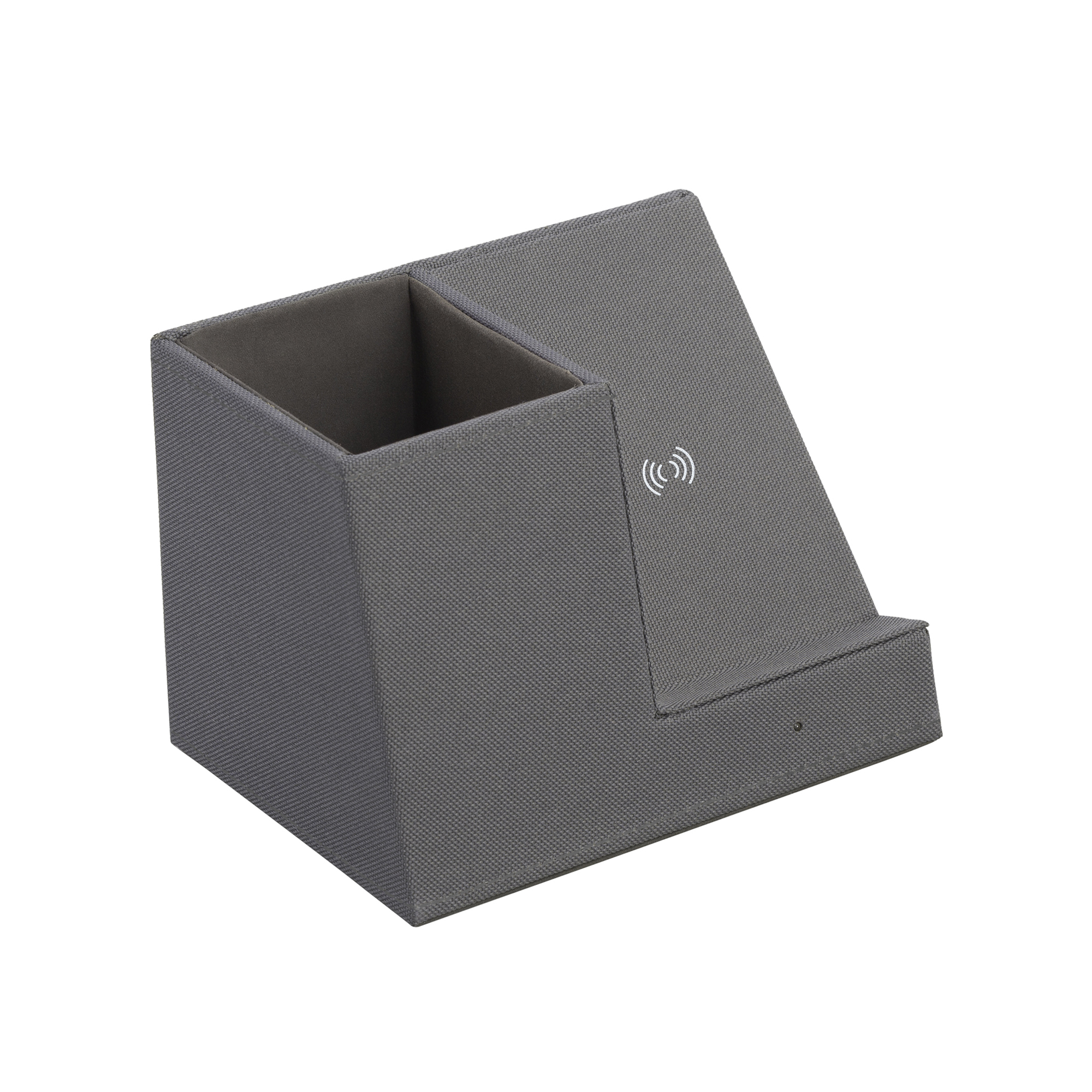 Карандашница "Cool Gray" с беспроводным зарядным устройством, переработанный пластик (RPET)-4