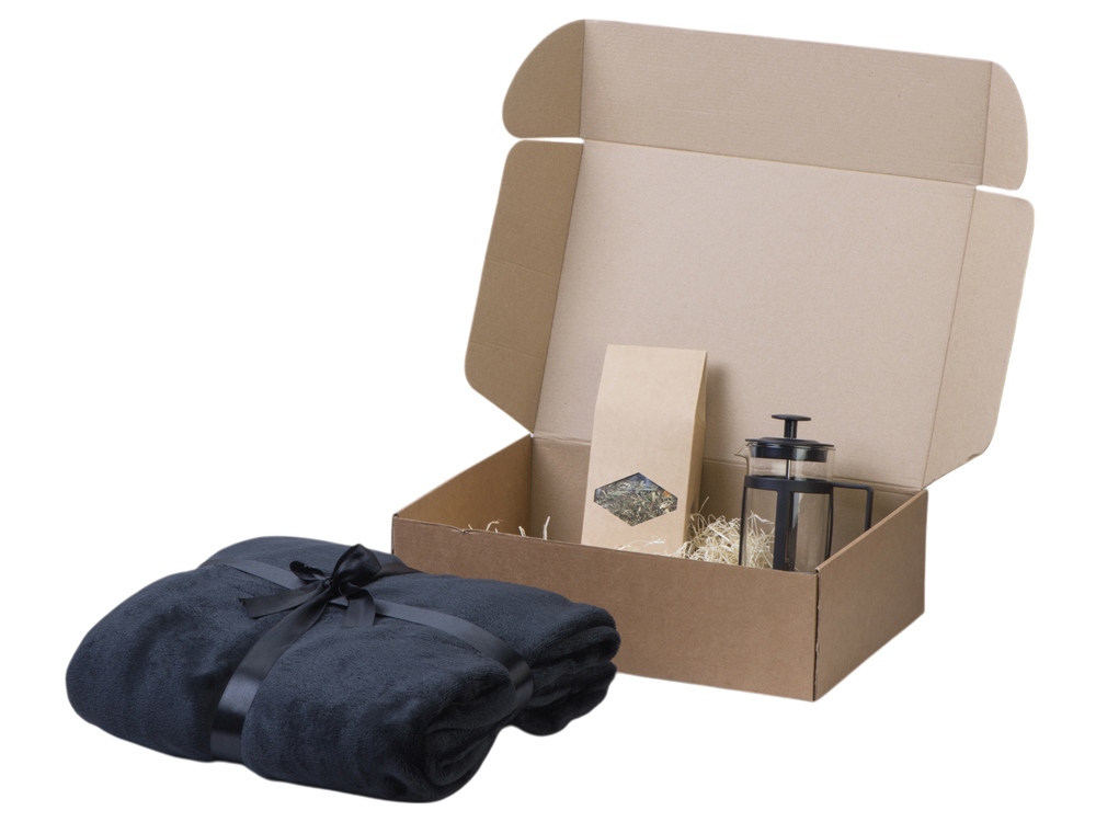 Подарочный набор Tea time с пледом, черный-1