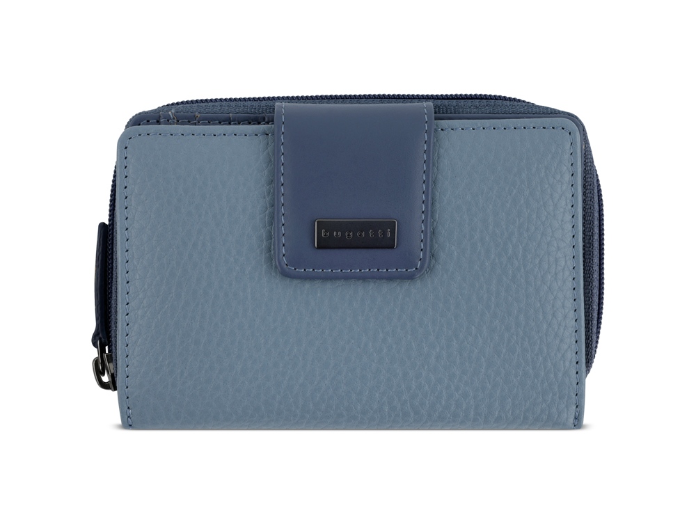 Кошелёк женский BUGATTI Sina, голубой, воловья кожа/полиэстер, 13,7х3х9,5 см-1