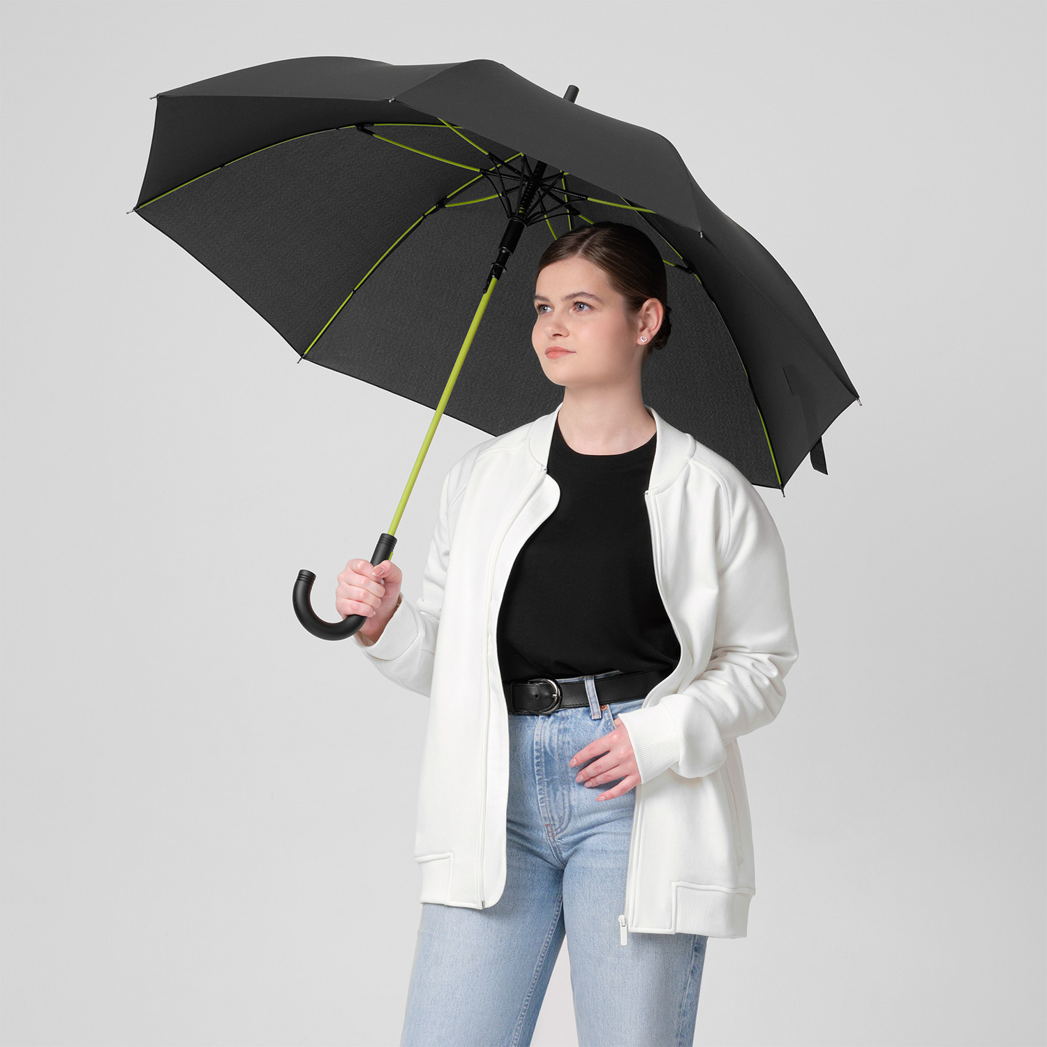 Зонт-трость Квантум (Quantum), черный/салатовый-5