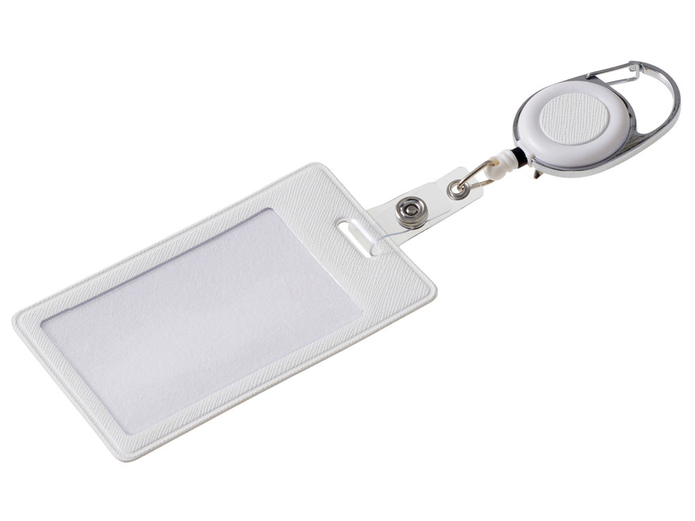 Бейдж с рулеткой-карабин Favor, белый-0