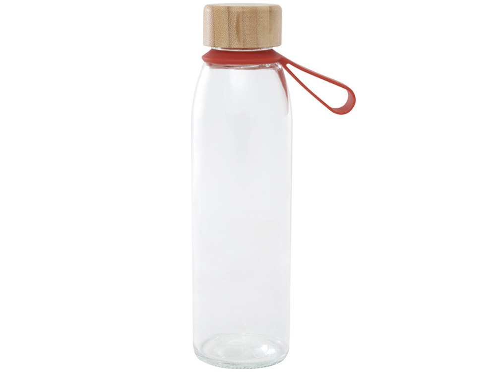 Стеклянная бутылка для воды Porto объемом 500 мл с силиконовой ручкой и бамбуковой крышкой - Brick-1