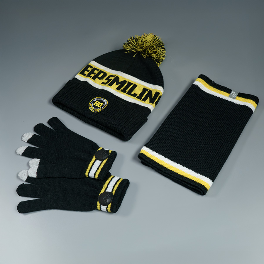 Образец вязанные перчатки с сенсорными пальцами CUSTOM MERCH, 100% аркил, черный, желтый-3