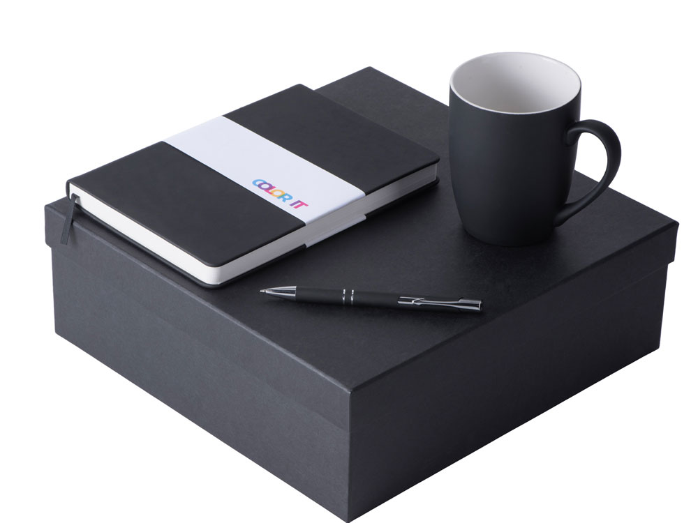 Подарочный набор с блокнотом С3, металлической ручкой и кружкой, черный-0