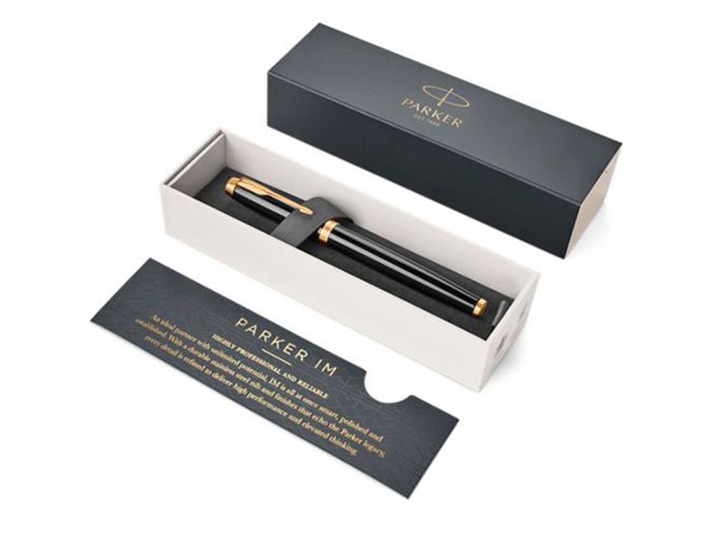 Ручка роллер Parker IM Core Black GT, черный/золотистый-3