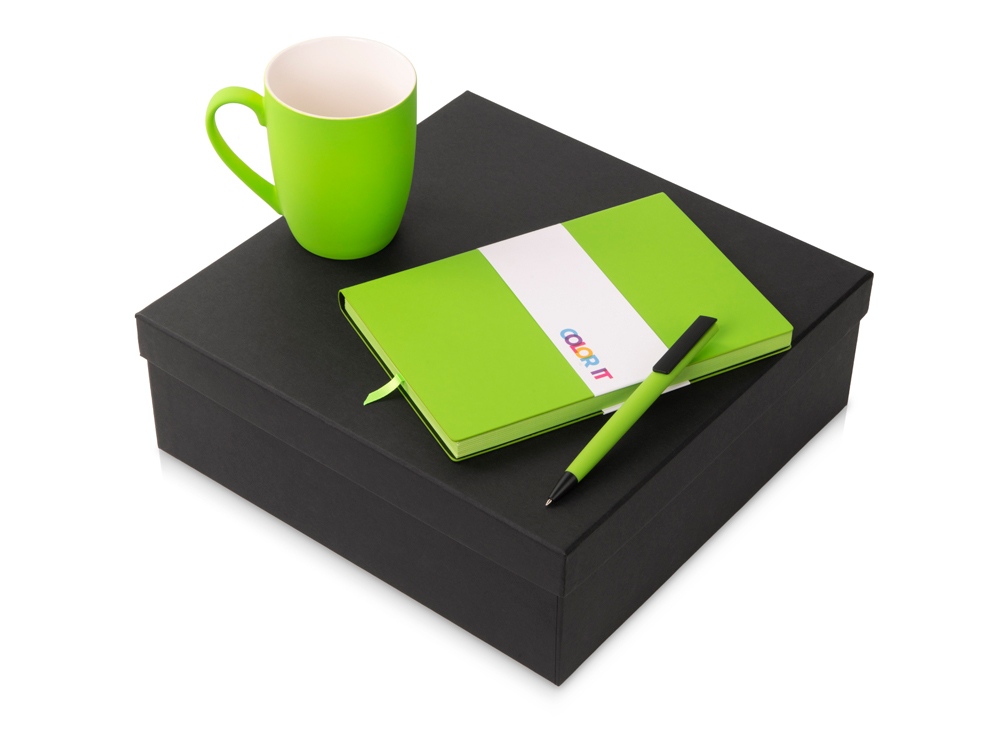 Подарочный набор c блокнотом C1, ручкой и кружкой, зеленое яблоко-0
