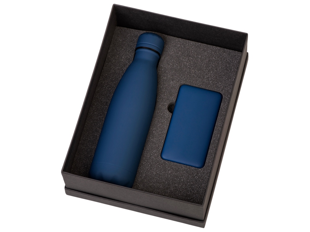 Подарочный набор с термобутылкой и повербанком С2, темно-синий-1
