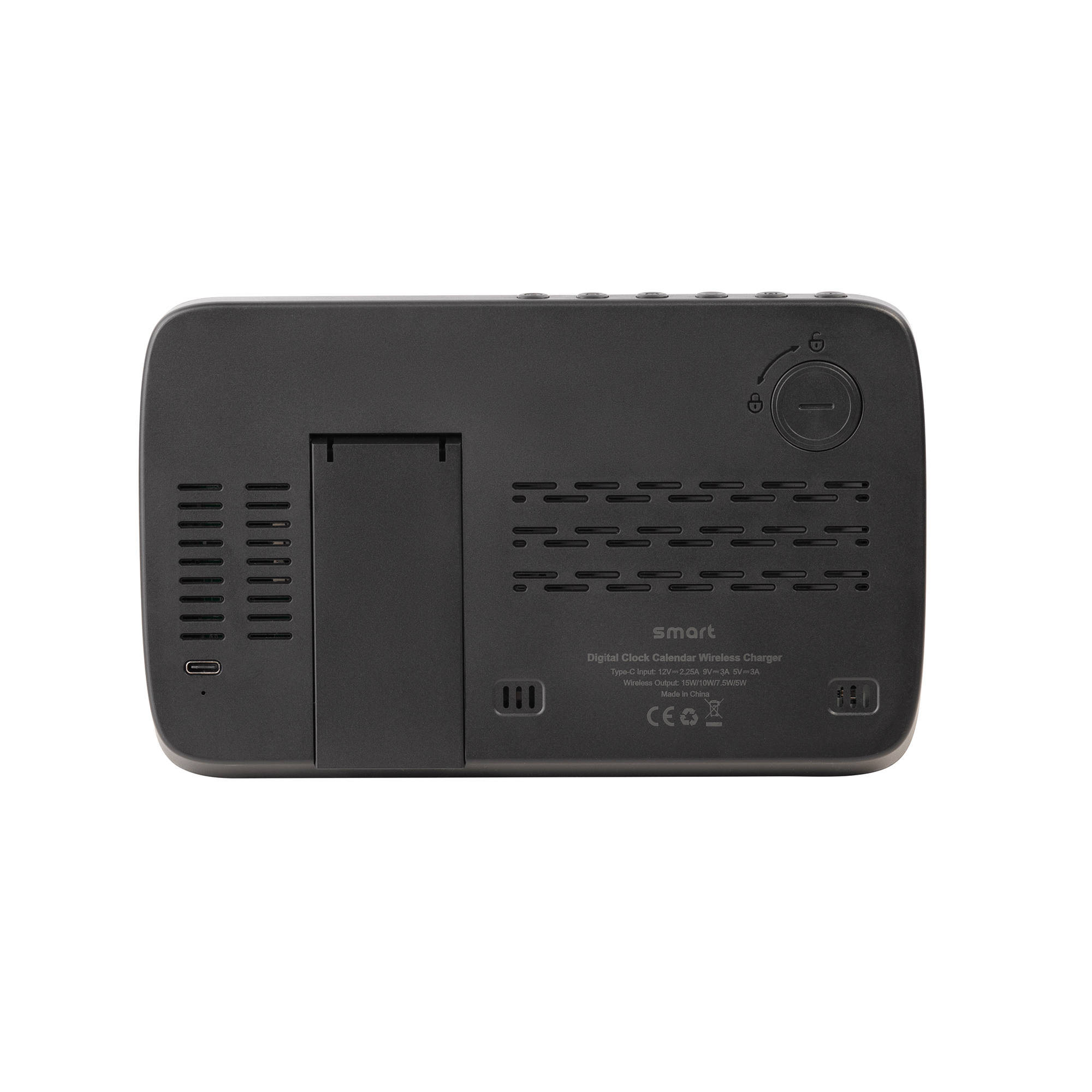 Настольные часы "Smart Screen" с беспроводным (15W) зарядным устройством, гигрометром, термометром, календарём, с подсветкой логотипа-5
