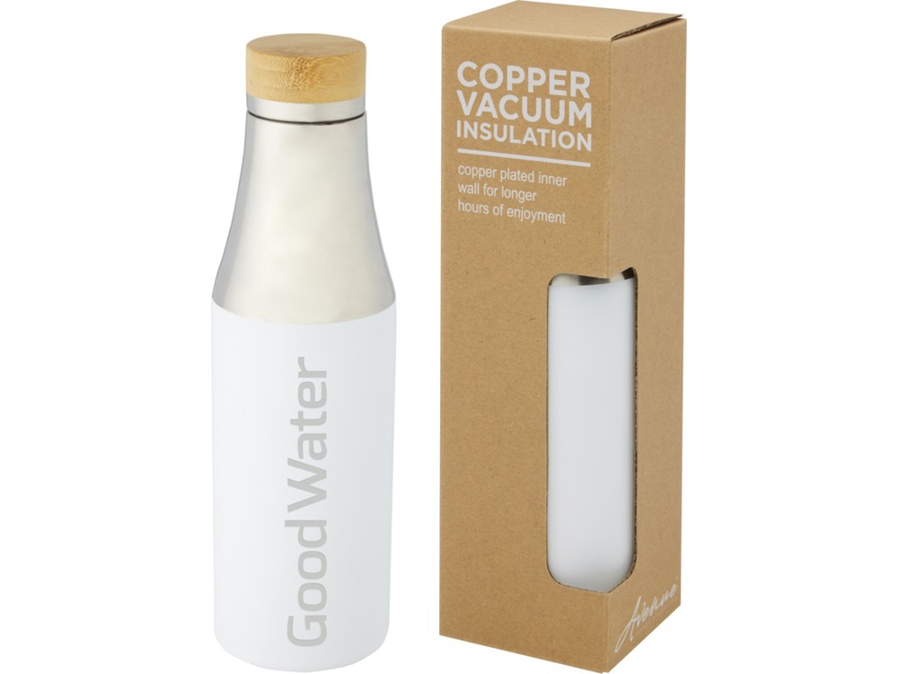 Hulan Бутылка объемом 540 мл с вакуумной изоляцией из меди и бамбуковой крышкой, белый-6