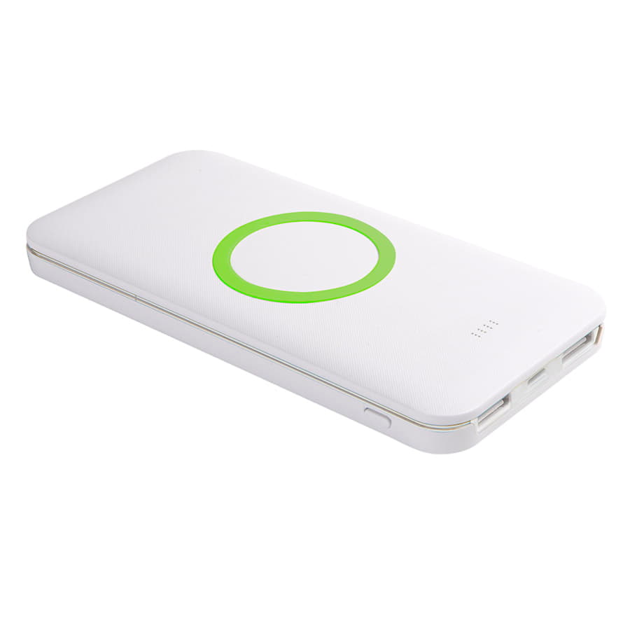Универсальный аккумулятор с функцией беспроводной зарядки SATURN,белый со светло-зеленым,15х, белый, зеленое яблоко-1