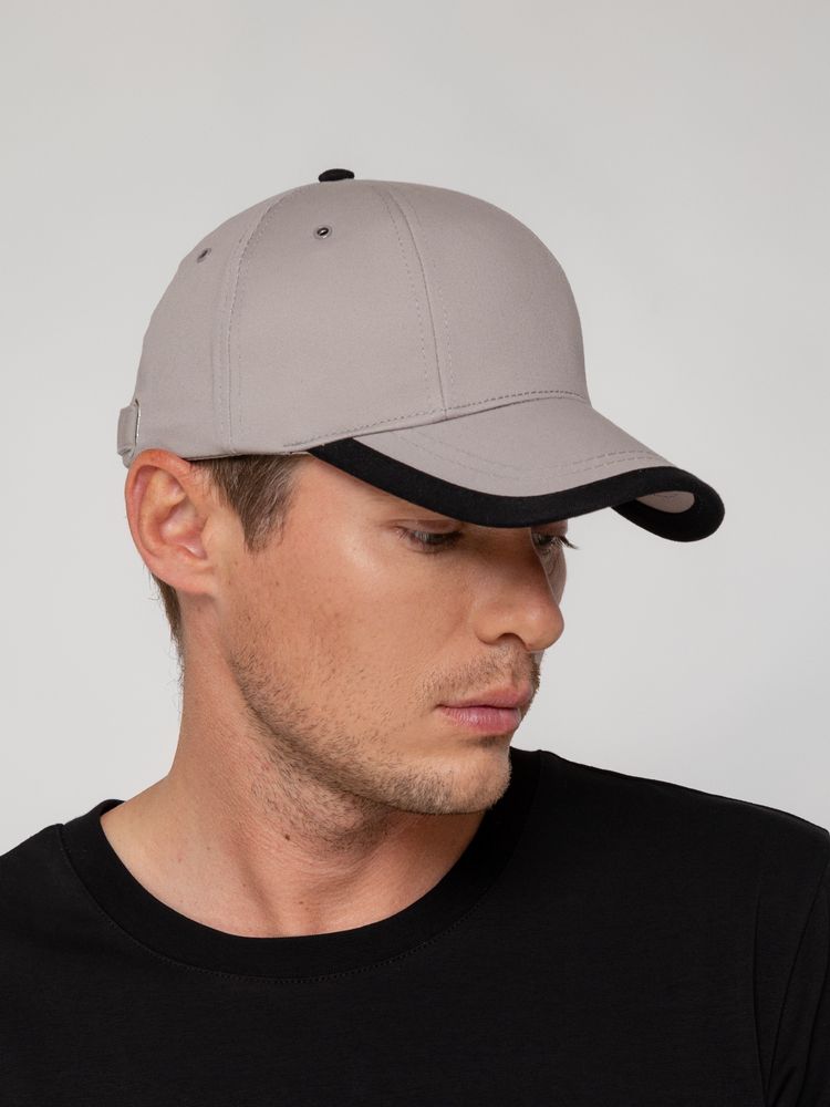 Бейсболка Honor, серая с черным кантом-6