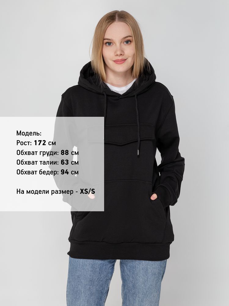 Худи унисекс с карманом на груди Chest Pocket, черное-3