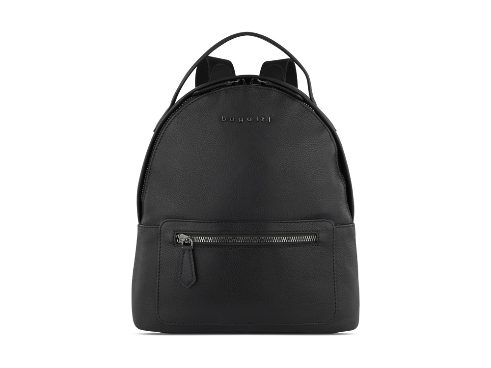 Рюкзак женский BUGATTI Bella, чёрный, воловья кожа/полиэстер, 24,5х12х27 см-1