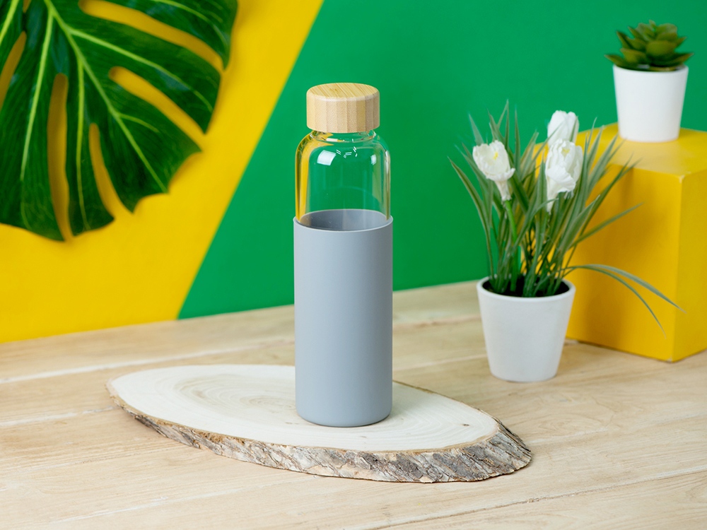 Бутылка для воды стеклянная Refine, в чехле, 550 мл, серый-5