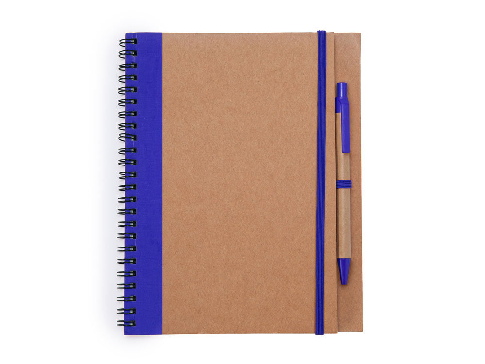 Блокнот А5+ ALANI с шариковой ручкой, крафтовый/королевский синий-0