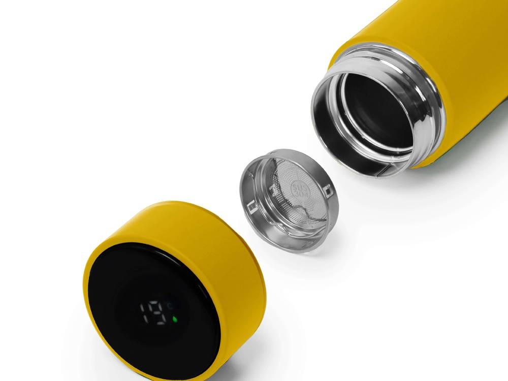 Термос FAMILY MARK LED, soft touch (Жёлтый)-1