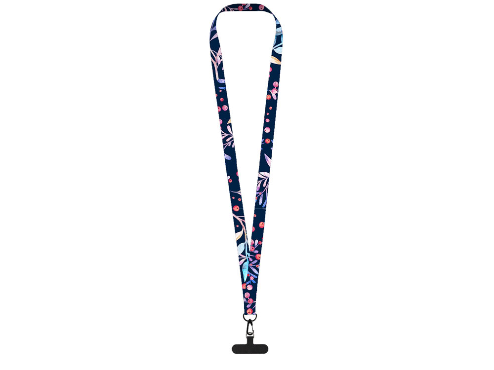 Ланъярд 2 см под сублимацию с трендовым карабином и узким держателем для телефона из ПЭ, черный-1