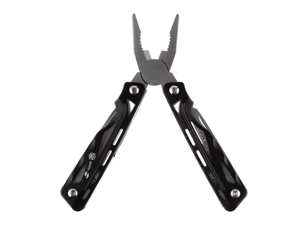 Мультитул Stinger, 104x43 мм, 13 функций, сталь/алюминий, чёрно-серебристый, в нейлоновом чехле-1