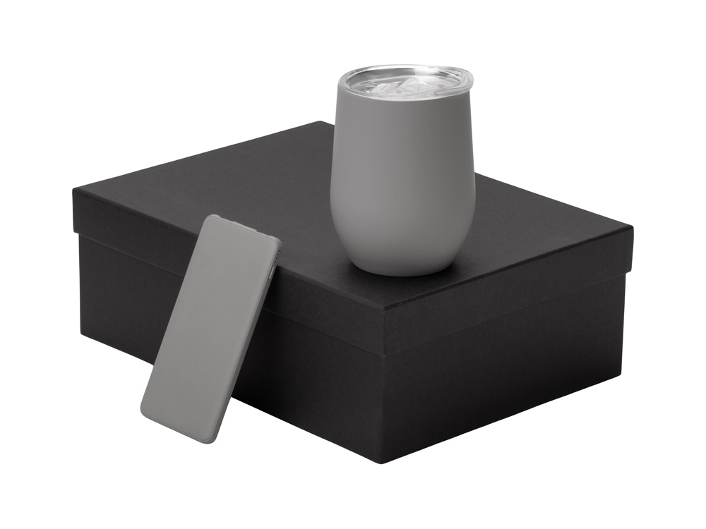 Подарочный набор с термокружкой и повербанком С1, 5000 mAh, серый-0