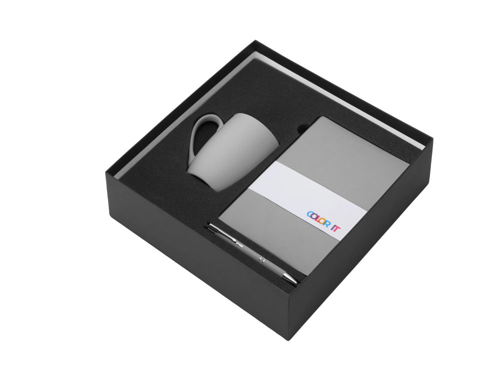 Подарочный набор с блокнотом С1, металлической ручкой и кружкой, серый-1