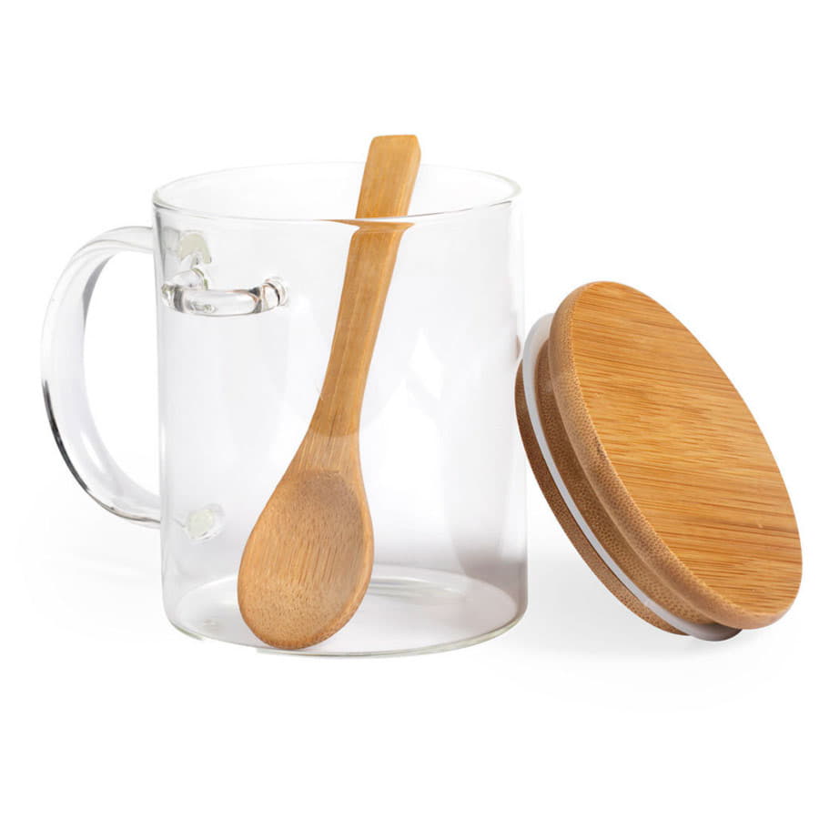 Кружка KIPAL, боросиликатное стекло, бамбук, прозрачный-1