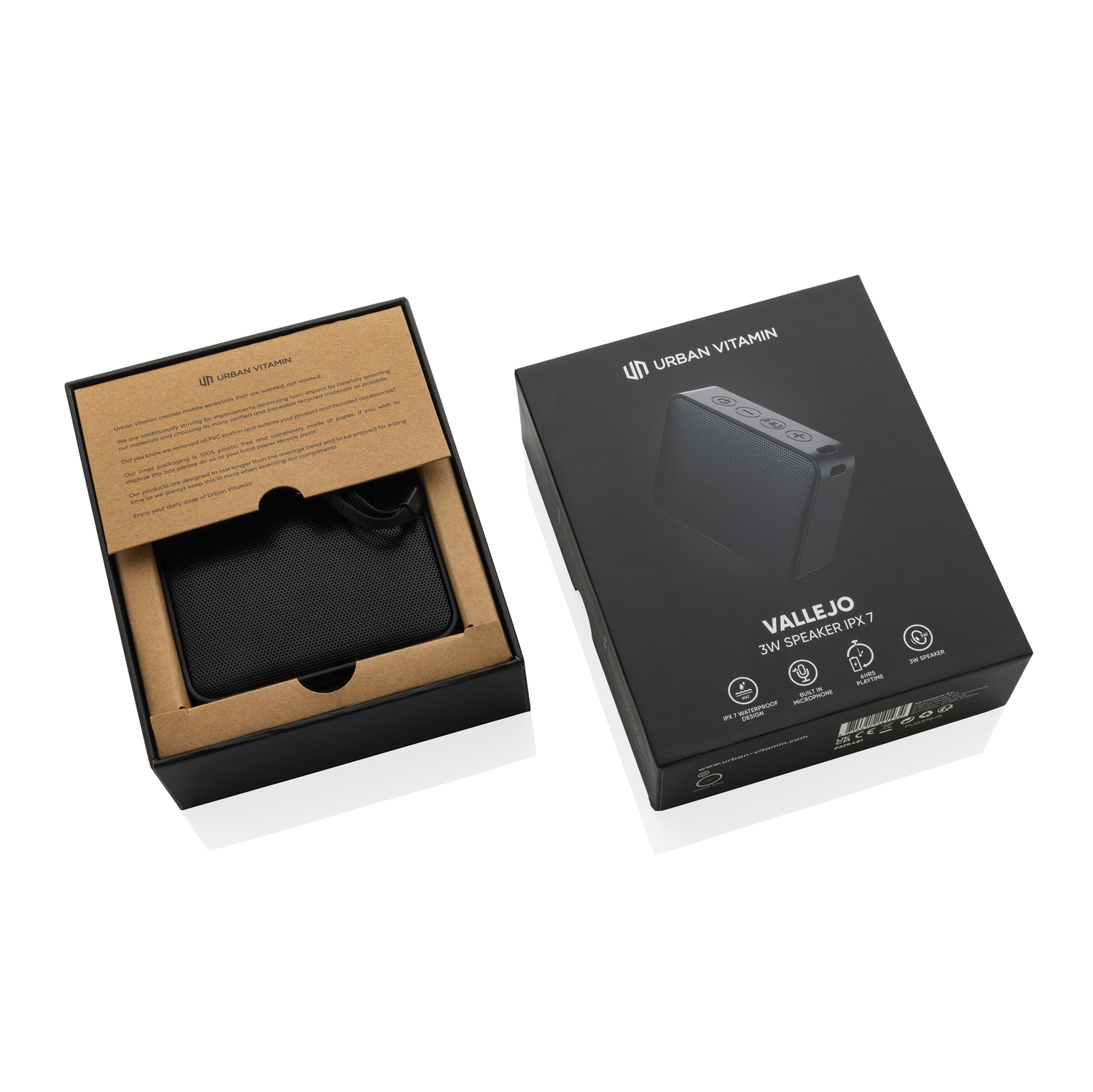 Беспроводная колонка Urban Vitamin Vallejo с защитой IPX7 из переработанного пластика RCS, 3 Вт-1