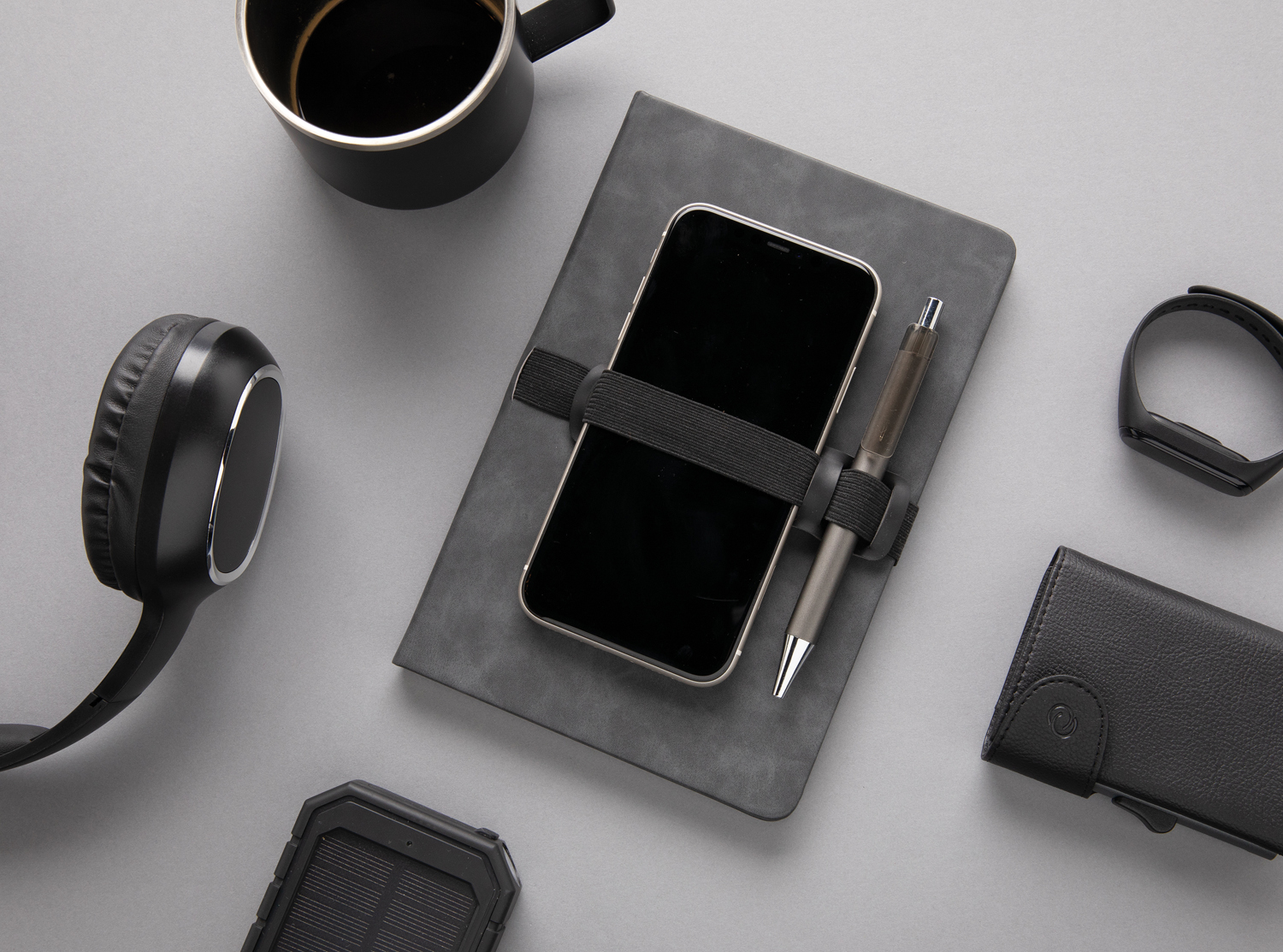 Блокнот Deluxe в твердом переплете из PU с держателем для телефона и ручки, А5-3