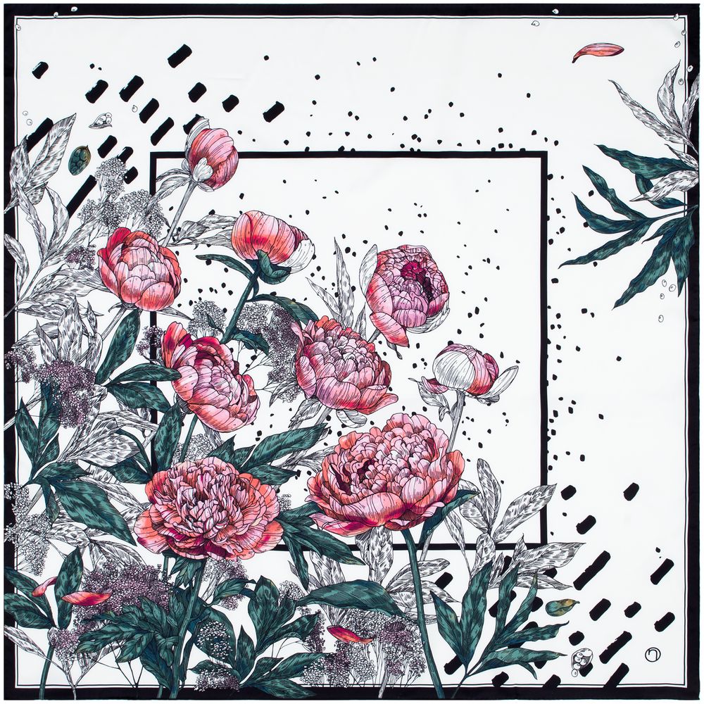 Платок шелковый Delicate, пионы-1