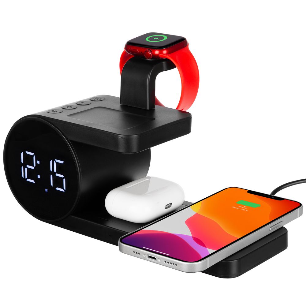 Станция беспроводной зарядки с часами fullStack, черная-0