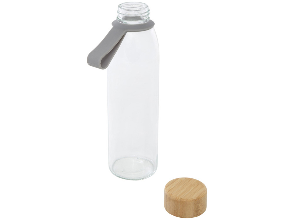 Стеклянная бутылка для воды Porto объемом 500 мл с силиконовой ручкой и бамбуковой крышкой - Серый-2