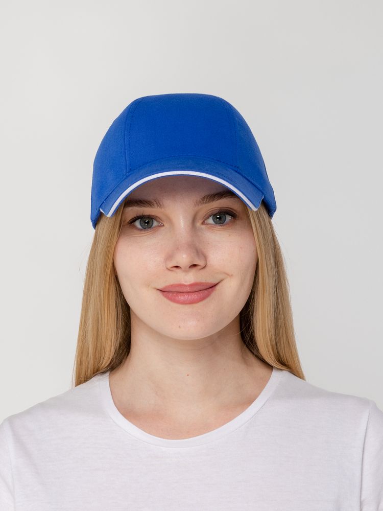 Бейсболка Canopy, ярко-синяя с белым кантом-5