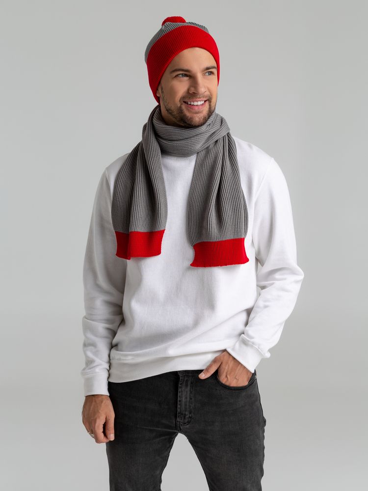 Шарф Snappy, светло-серый с красным-2