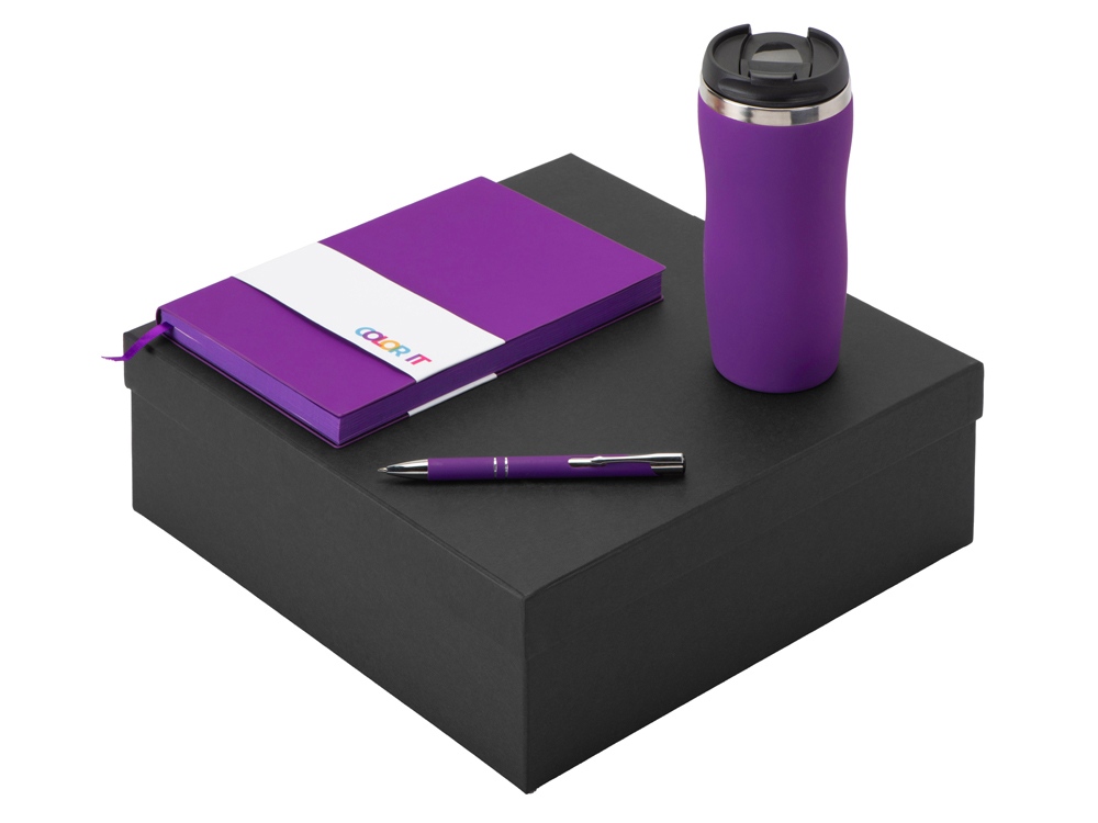 Подарочный набор с блокнотом С1, металлической ручкой и термокружкой, фиолетовый-0